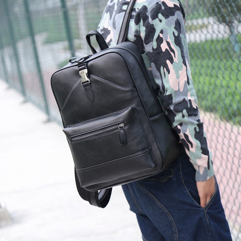 Modern Exclusive Design Leather Backpack Black