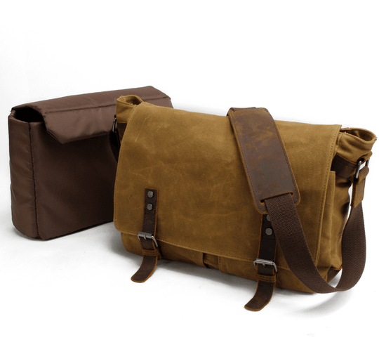 Canvas and leather camera bag with adjustable strap