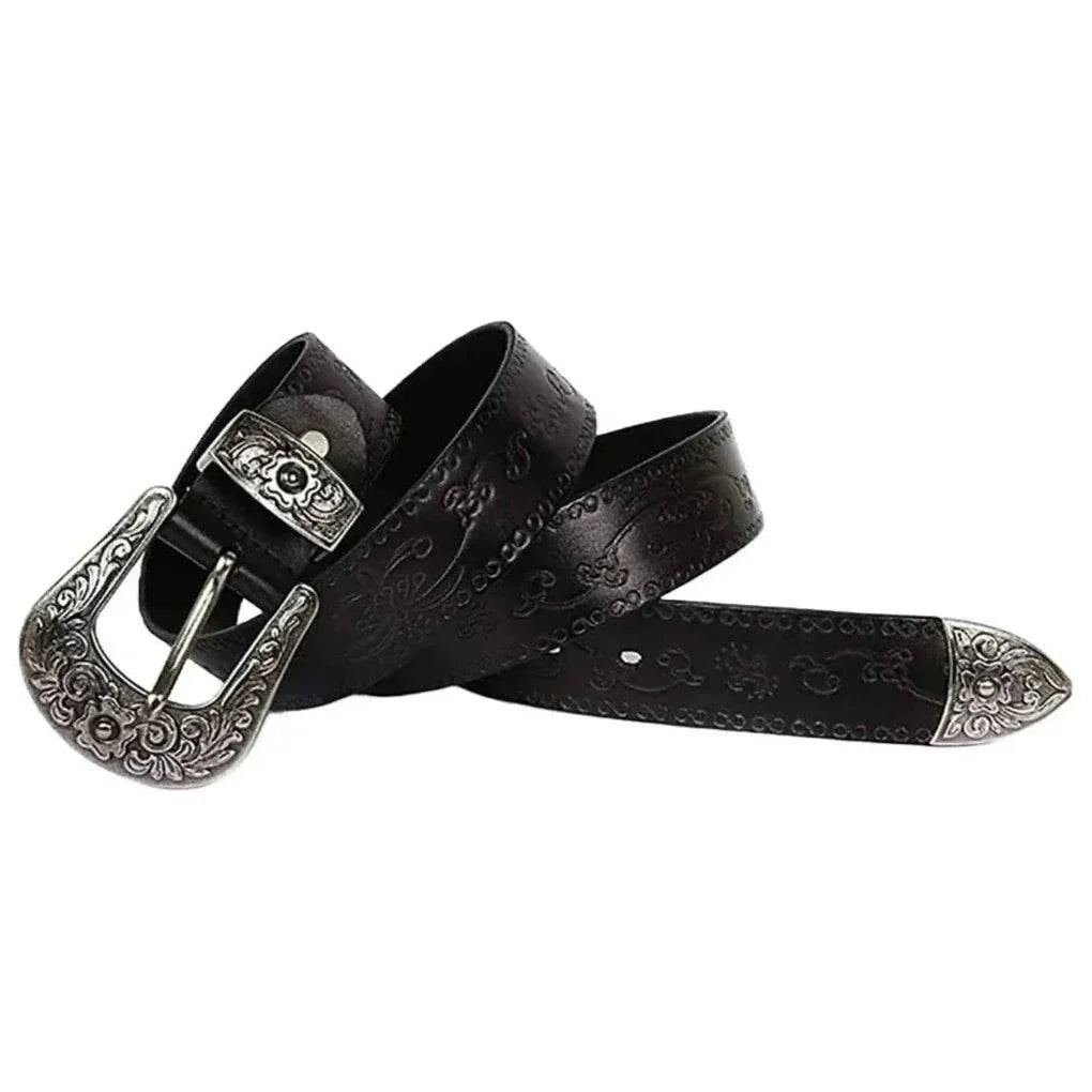 Handmade Black Leather Cowboy Belt For Men