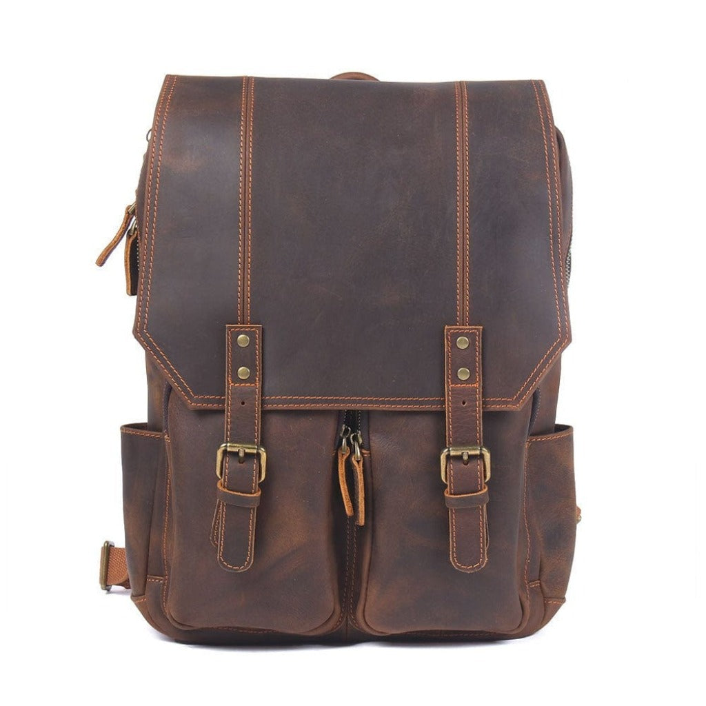 Vintage-style leather backpack in brown with superior quality