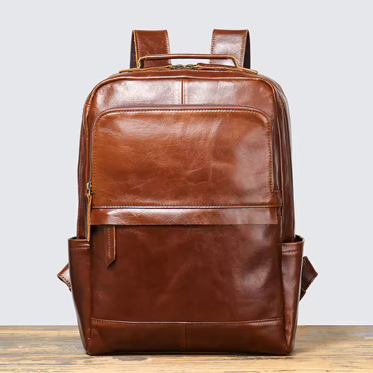 Retro Style Top Layer Cowhide Men's Travel Backpack, Women's Genuine Leather Computer Backpack, Large Capacity Handbag