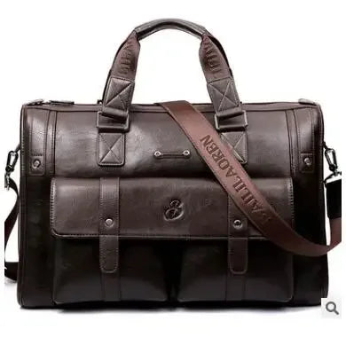 Luxury Leather Men's Briefcase, Business Laptop Bag 14–15.6" Messenger