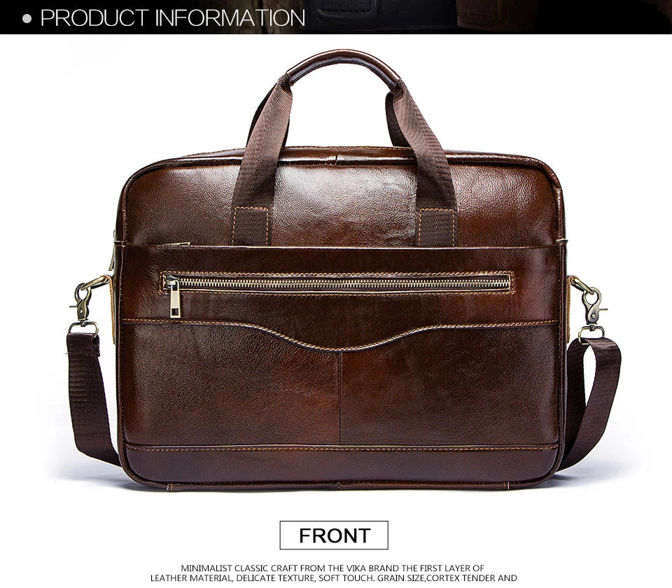 Genuine Leather Men's Briefcase, Business Laptop Messenger Bag