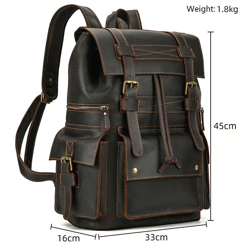 Men’s Genuine Leather Backpack, 17" Laptop Large Travel Bag