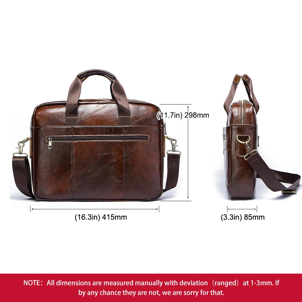 Genuine Leather Men's Briefcase, Business Laptop Messenger Bag