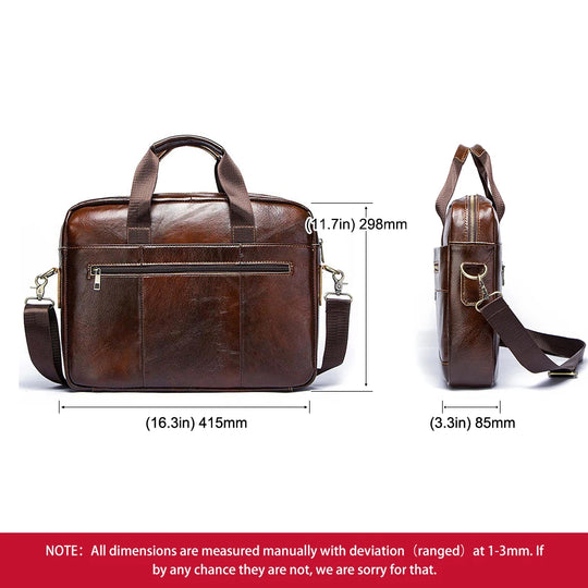 Genuine Leather Men's Briefcase, Business Laptop Messenger Bag