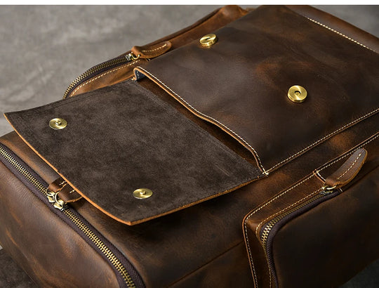 Vintage Crazy Horse Leather Backpack for Men, Large Hiking Bag