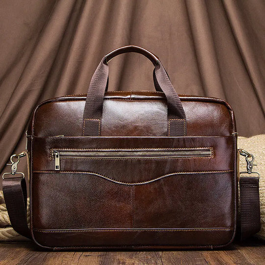 Genuine Leather Men's Briefcase, Business Laptop Messenger Bag