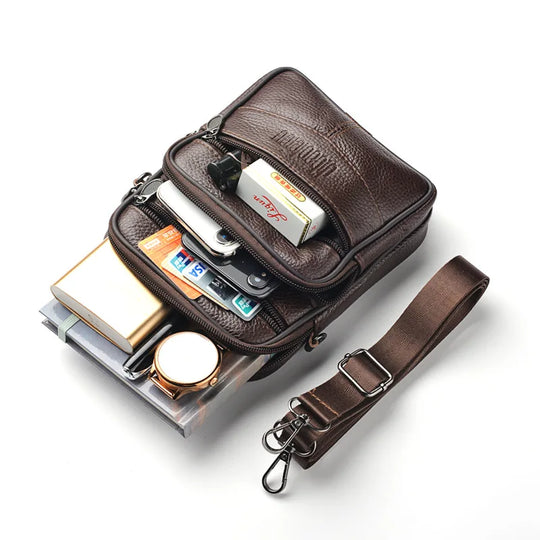 Men’s Leather Crossbody Bag, Vertical Multifunctional Messenger