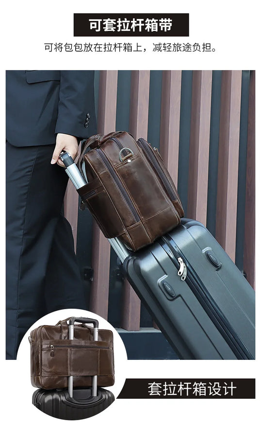 Genuine Crazy Horse Leather Men's Briefcase, 17" Laptop Business Bag