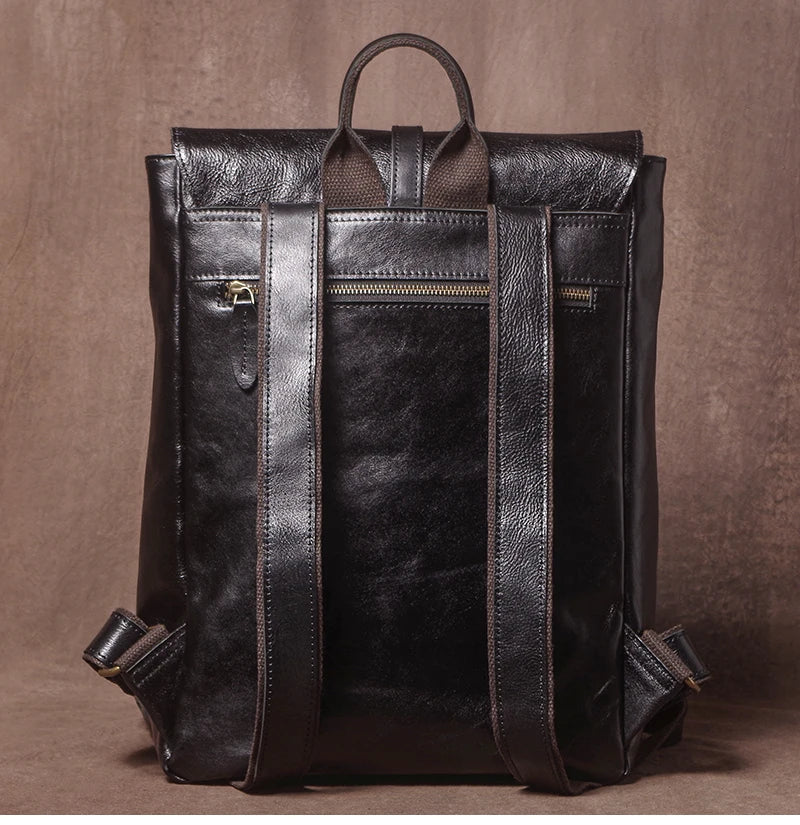 Men’s Retro Genuine Leather Backpack, Flap Travel Commuter Bag