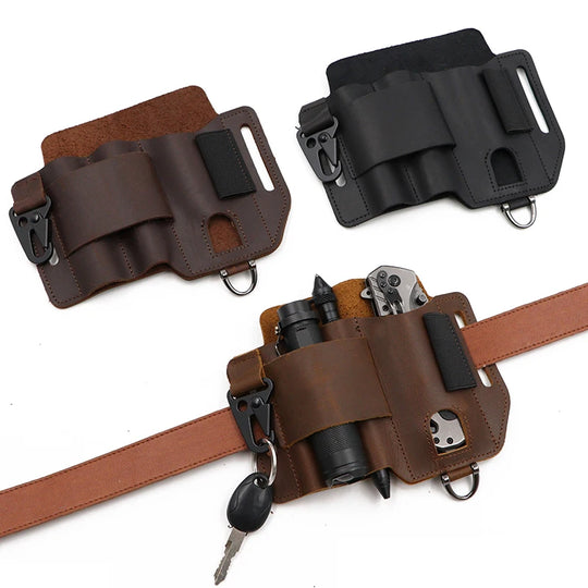 Genuine Leather Tactical Waist Pack, EDC Outdoor Tool Pouch