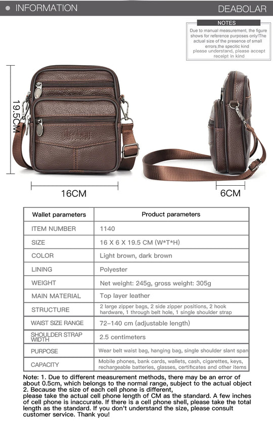 Men’s Leather Crossbody Bag, Vertical Multifunctional Messenger