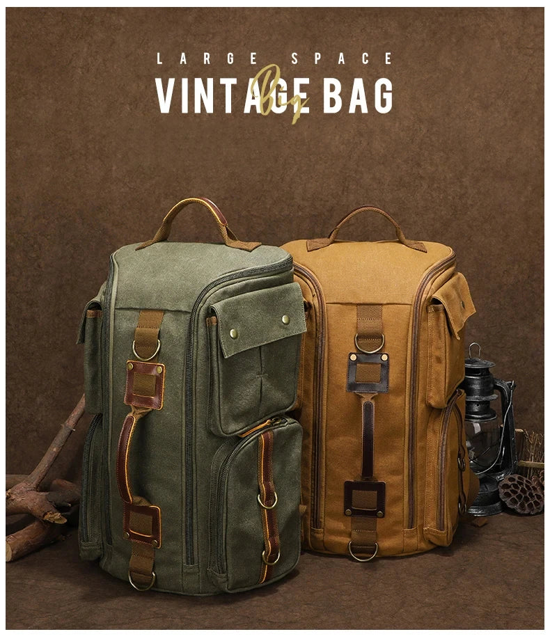 Vintage Leather Backpack, 16" Laptop Canvas Travel Bag