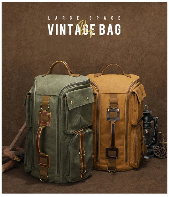 Vintage Leather Backpack, 16" Laptop Canvas Travel Bag