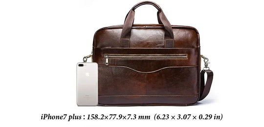 Genuine Leather Men's Briefcase, Business Laptop Messenger Bag