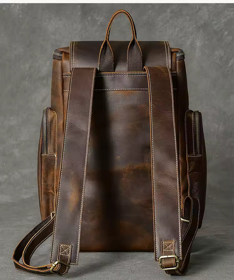 Vintage Genuine Leather Backpack for Men, Crazy Horse Leather Bagpack, Climbing Rucksack, Large Hiking Backpack