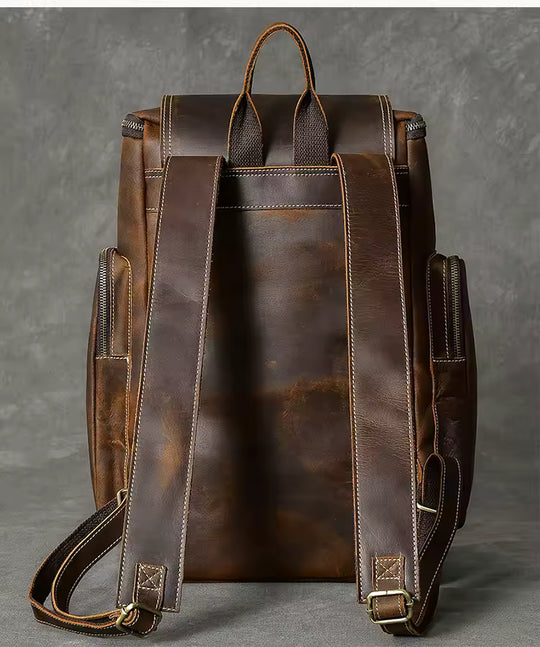 Vintage Genuine Leather Backpack for Men, Crazy Horse Leather Bagpack, Climbing Rucksack, Large Hiking Backpack