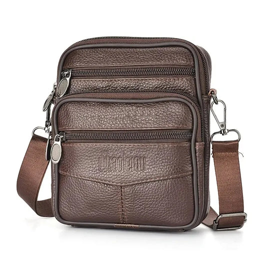 Men’s Leather Crossbody Bag, Vertical Multifunctional Messenger