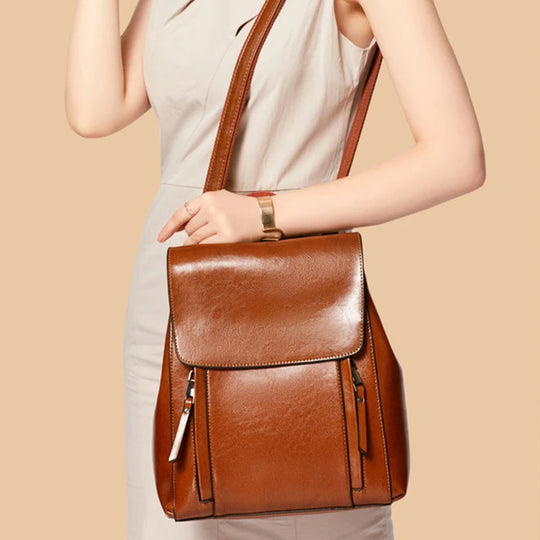 Women’s Genuine Leather Backpack, Crossbody School Laptop Bag