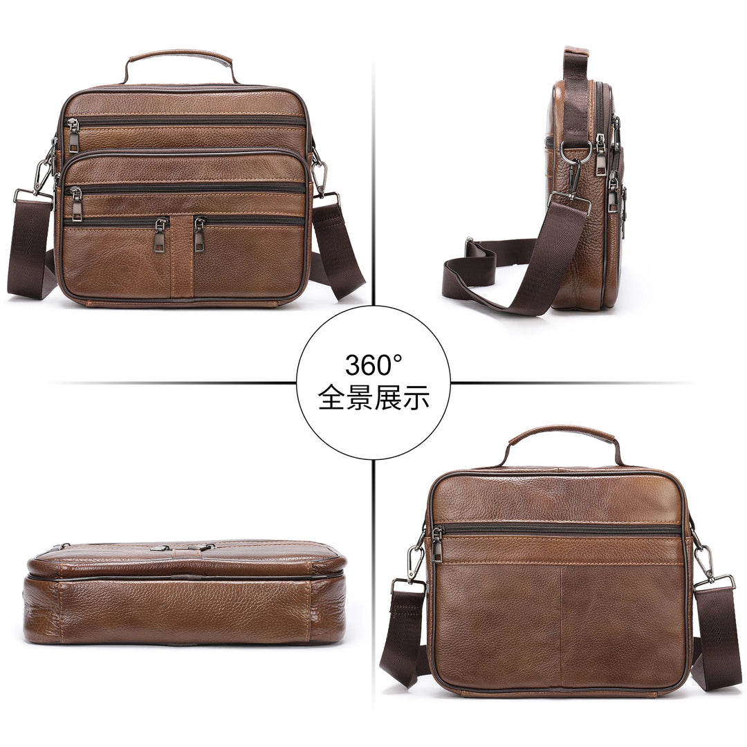 Men’s Genuine Cowhide Leather Shoulder Bag, Business Messenger