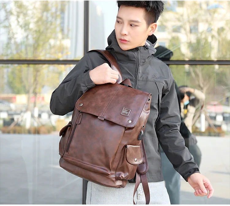 Luxury Leather Men’s Backpack, Business Laptop Travel Daypack