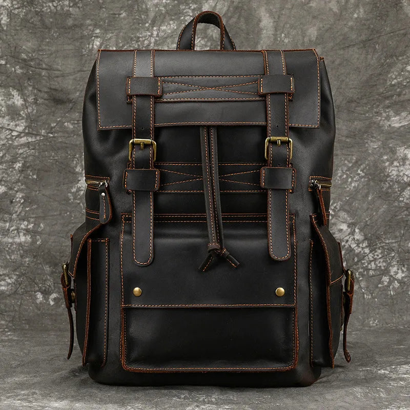 Men’s Genuine Leather Backpack, 17" Laptop Large Travel Bag