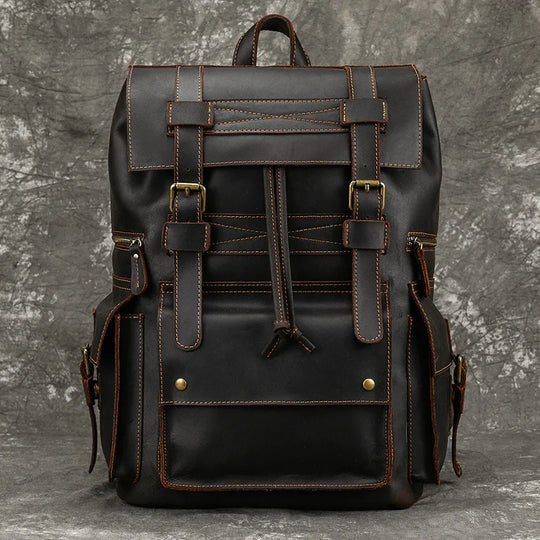 Men’s Genuine Leather Backpack, 17" Laptop Large Travel Bag
