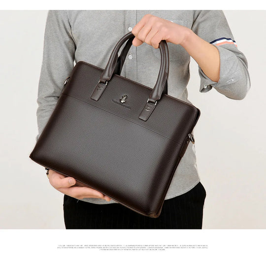 Men’s Genuine Leather Briefcase, Double Zipper Business Bag
