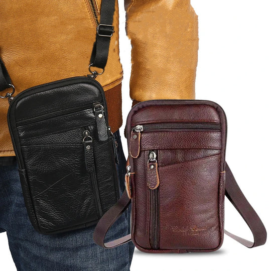 Men’s Genuine Leather Waist Bag, Phone Pouch Crossbody Pack