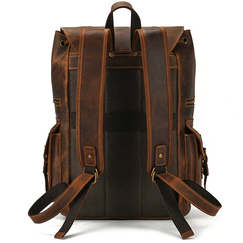 Men’s Genuine Leather Backpack, 17" Laptop Large Travel Bag