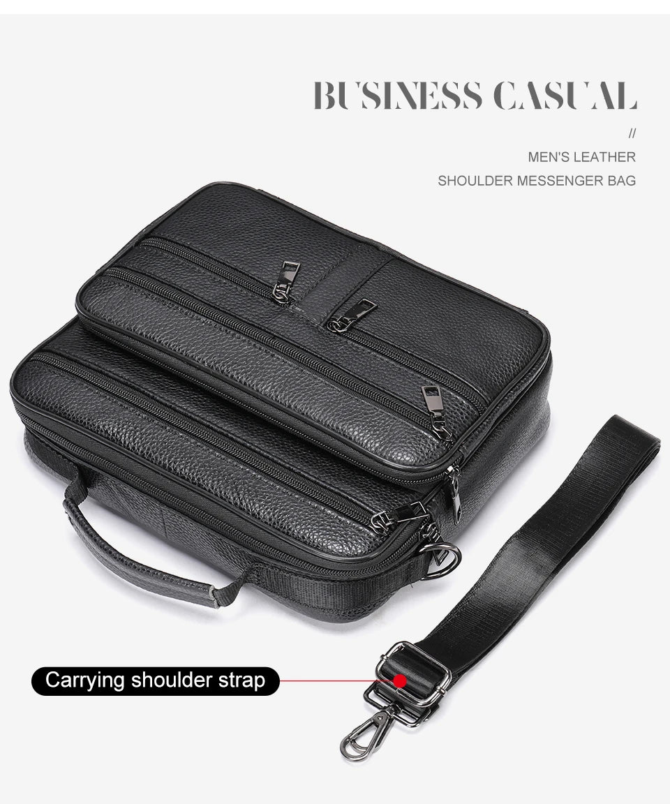 Men’s Genuine Cowhide Leather Shoulder Bag, Business Messenger