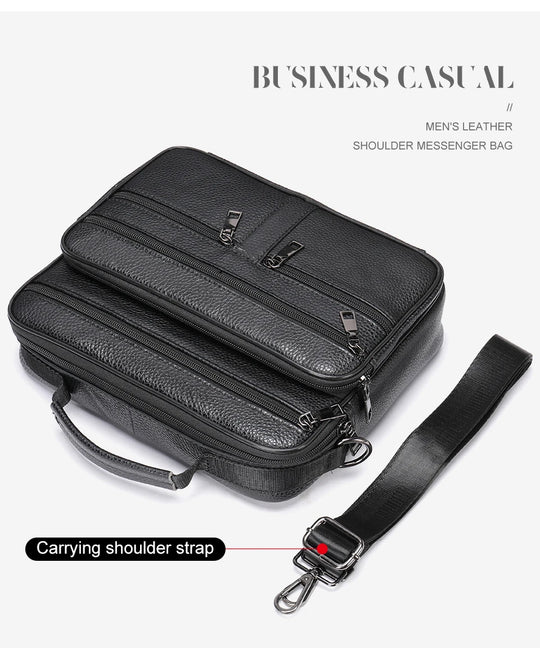 Men’s Genuine Cowhide Leather Shoulder Bag, Business Messenger