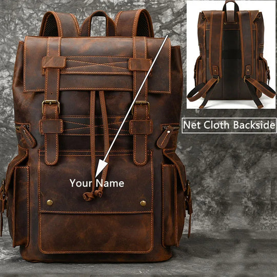 Men’s Genuine Leather Backpack, 17" Laptop Large Travel Bag