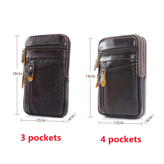 Men’s Genuine Leather Phone Bag, Mini Waist Crossbody Pouch