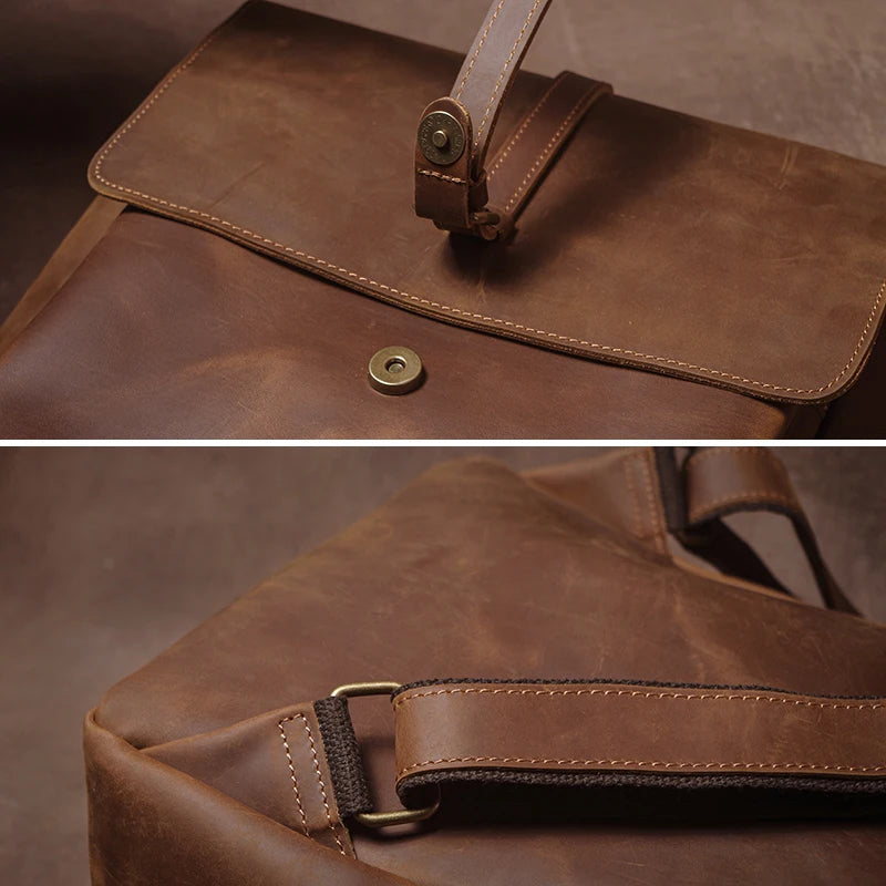 Men’s Retro Genuine Leather Backpack, Flap Travel Commuter Bag