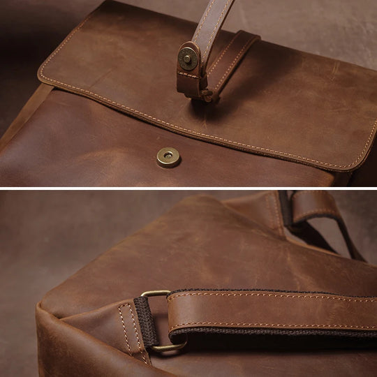 Men’s Retro Genuine Leather Backpack, Flap Travel Commuter Bag