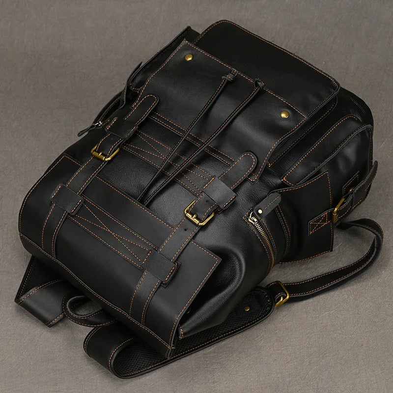 Men’s Genuine Leather Backpack, 17" Laptop Large Travel Bag