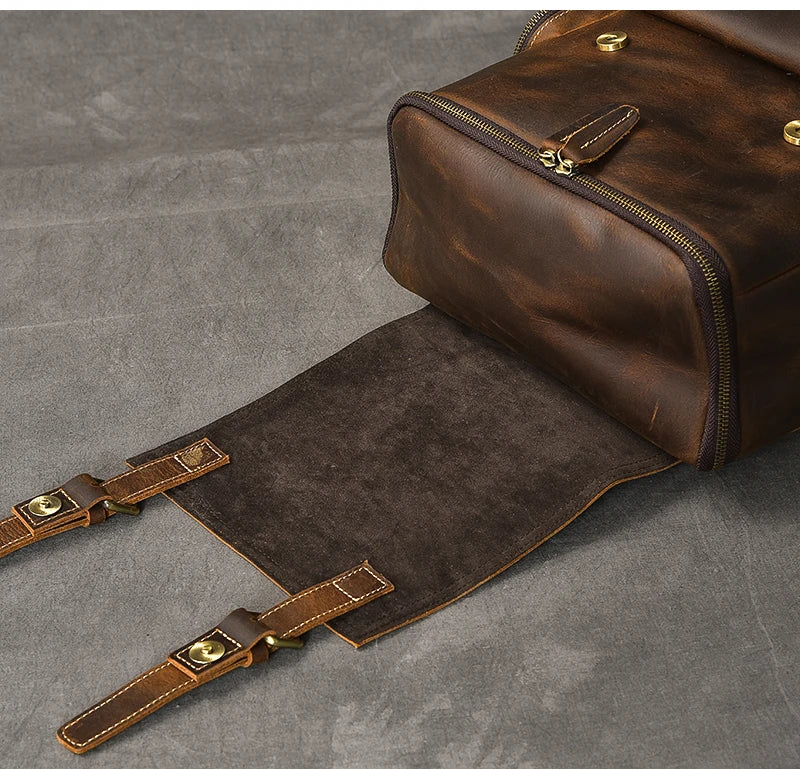 Vintage Crazy Horse Leather Backpack for Men, Large Hiking Bag