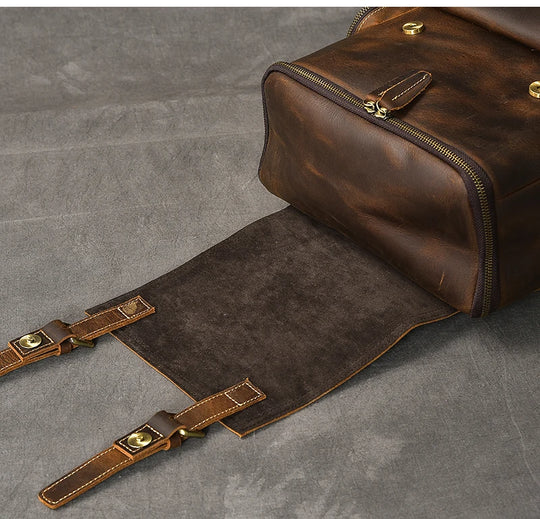 Vintage Crazy Horse Leather Backpack for Men, Large Hiking Bag