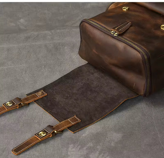 Vintage Genuine Leather Backpack for Men, Crazy Horse Leather Bagpack, Climbing Rucksack, Large Hiking Backpack