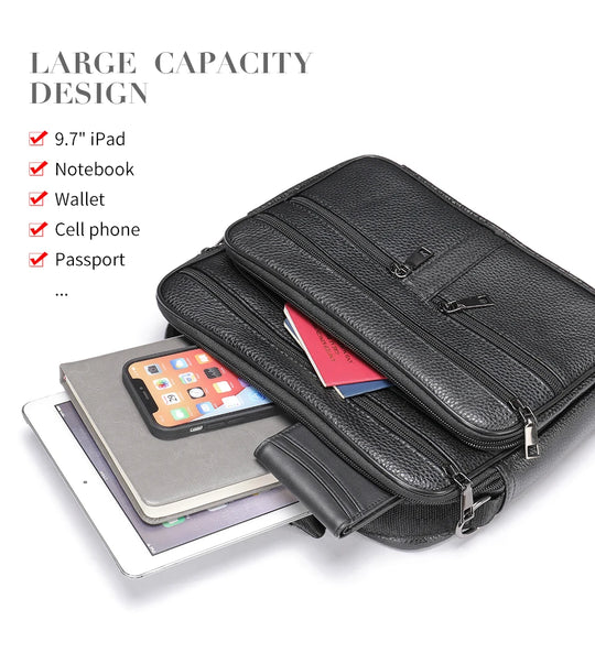 Men’s Genuine Cowhide Leather Shoulder Bag, Business Messenger