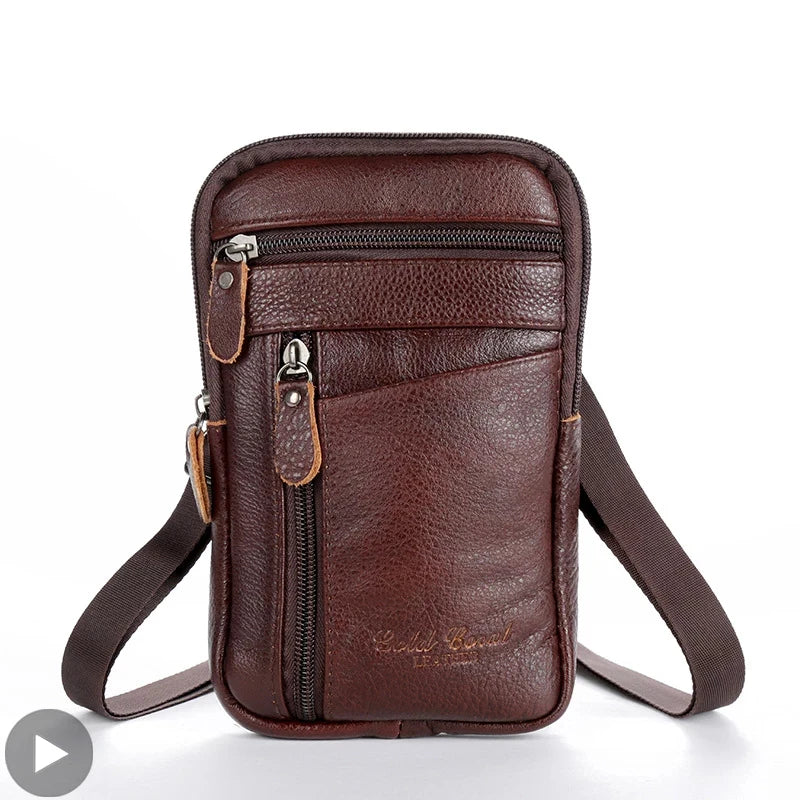 Men’s Genuine Leather Waist Bag, Crossbody Fanny Pack