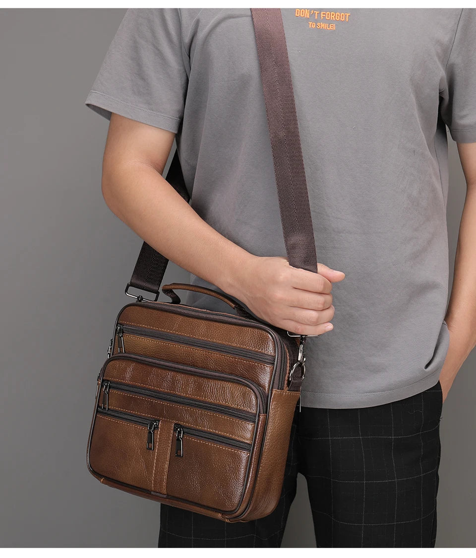 Men’s Genuine Cowhide Leather Shoulder Bag, Business Messenger