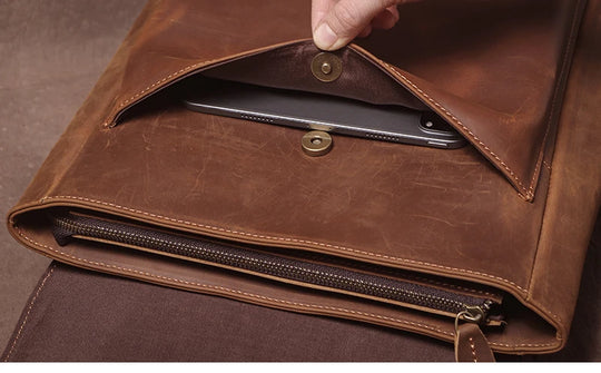 Men’s Retro Genuine Leather Backpack, Flap Travel Commuter Bag