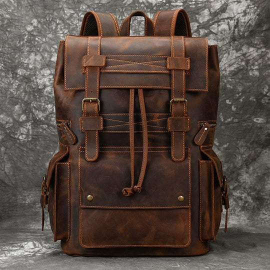 Men’s Genuine Leather Backpack, 17" Laptop Large Travel Bag