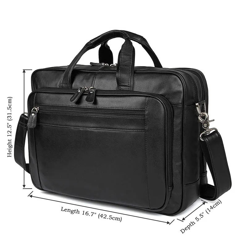 Genuine Crazy Horse Leather Men's Briefcase, 17" Laptop Business Bag