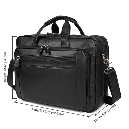 Genuine Crazy Horse Leather Men's Briefcase, 17" Laptop Business Bag