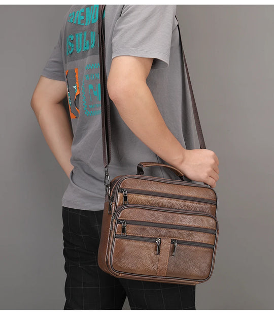 Men’s Genuine Cowhide Leather Shoulder Bag, Business Messenger
