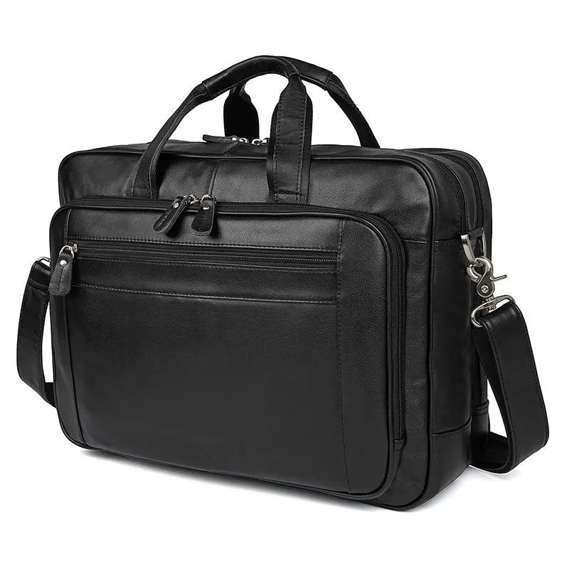 Genuine Crazy Horse Leather Men's Briefcase, 17" Laptop Business Bag